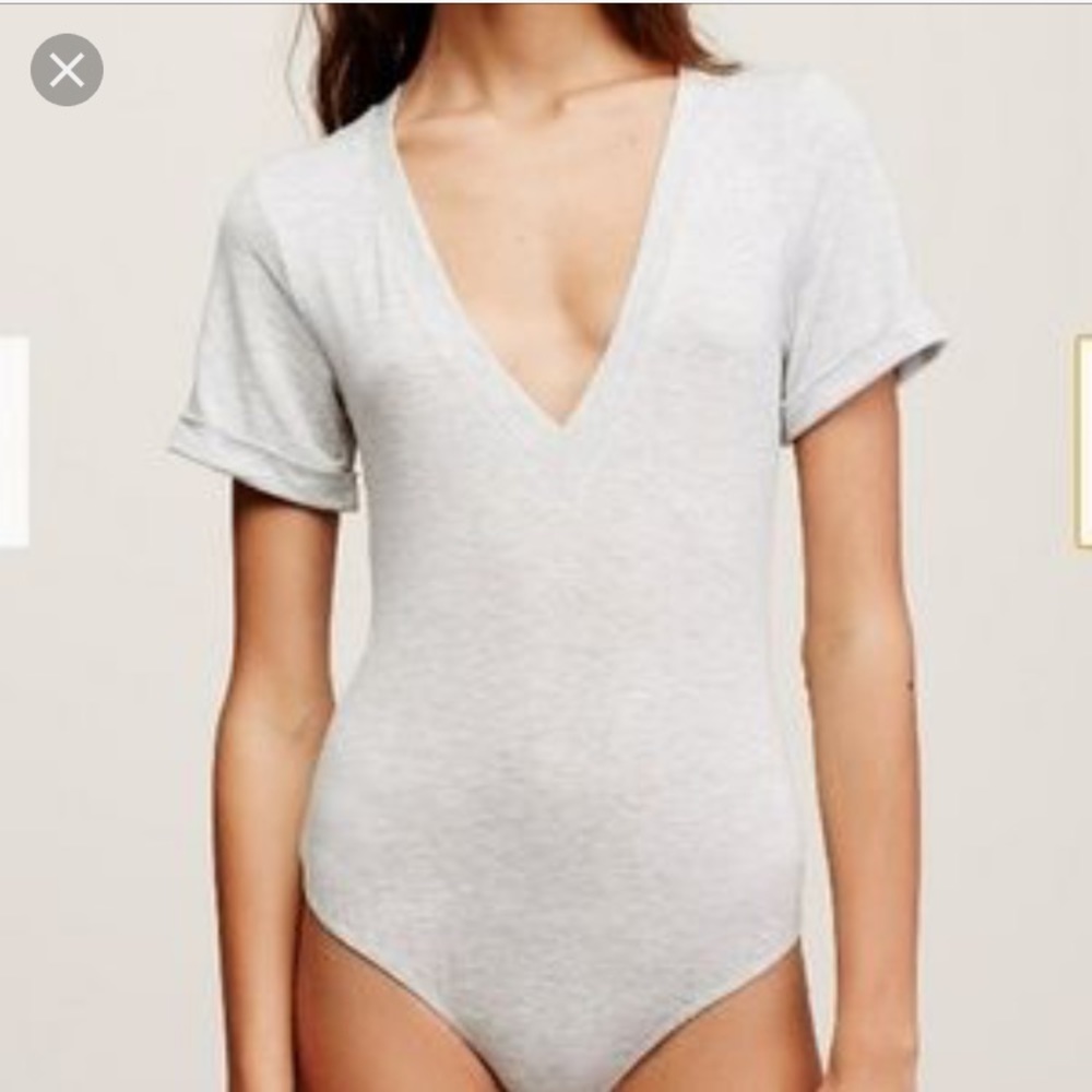 Free People Me Oh My Grey Plunge Bodysuit- S